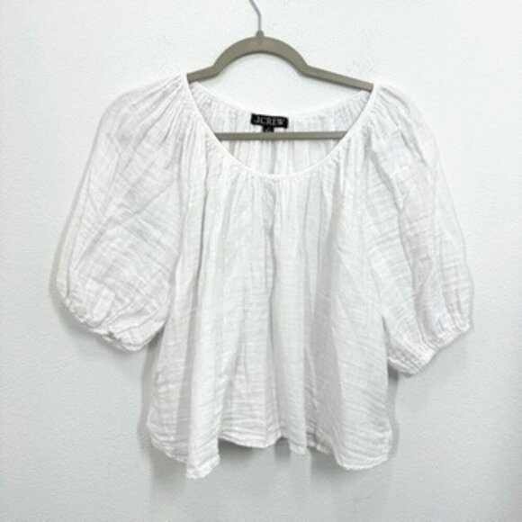 J. Crew Women's Size Small Swingy Puff Sleeve Gauzy Cotton Linen Blend Top - Picture 2 of 9